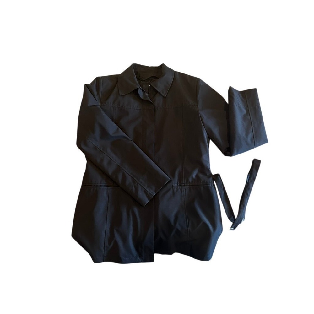 Black Belted Quilted Lining Utility Jacket Coat JUNIORS Size 7/8 Collared Trench